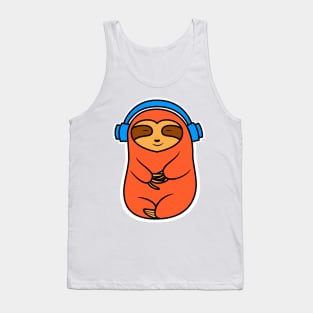 Happy Orange Sloth Listening to Music Tank Top